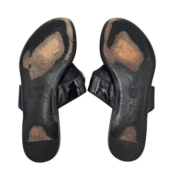 Gucci Horsebit Flat Thong Sandal Black Patent Leather Silver Size 7.5 - Picture 10 of 11